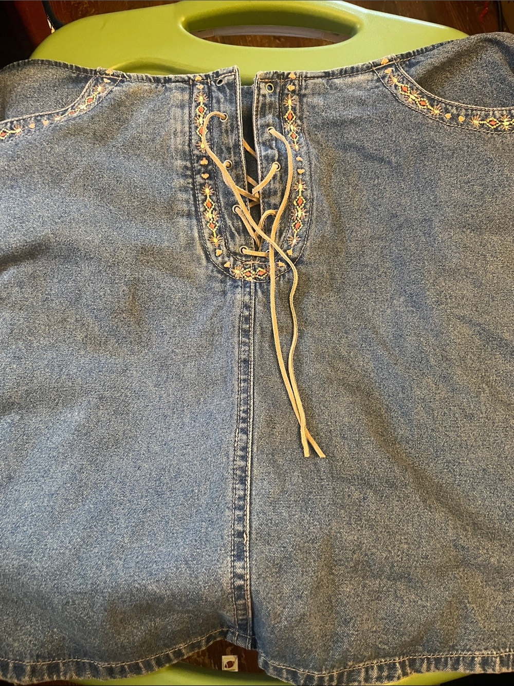 Embroidered Lace-Up Denim Skort